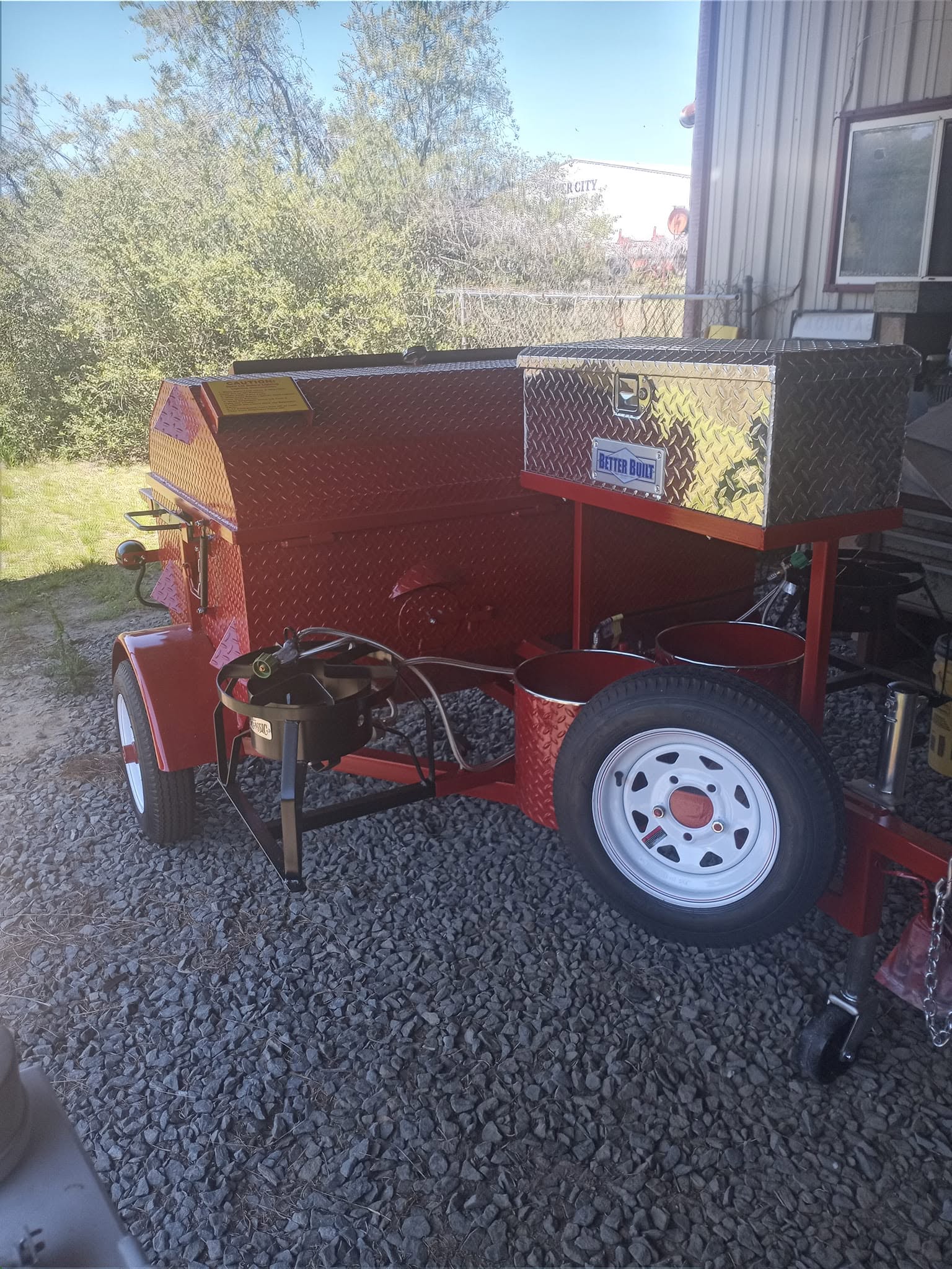 Custom griddle and cooker combo fabricated by Big Larry's Cookers